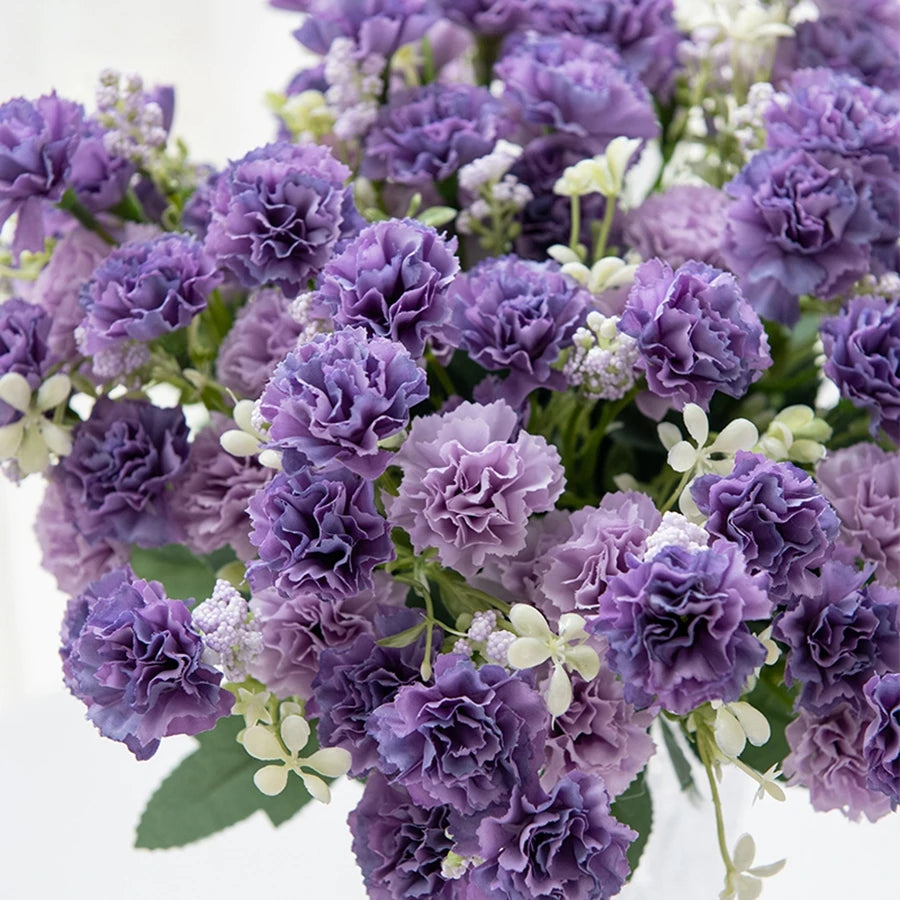 Artificial Small Carnation Bouquet – 5 Fork 15 Head Silk Flowers