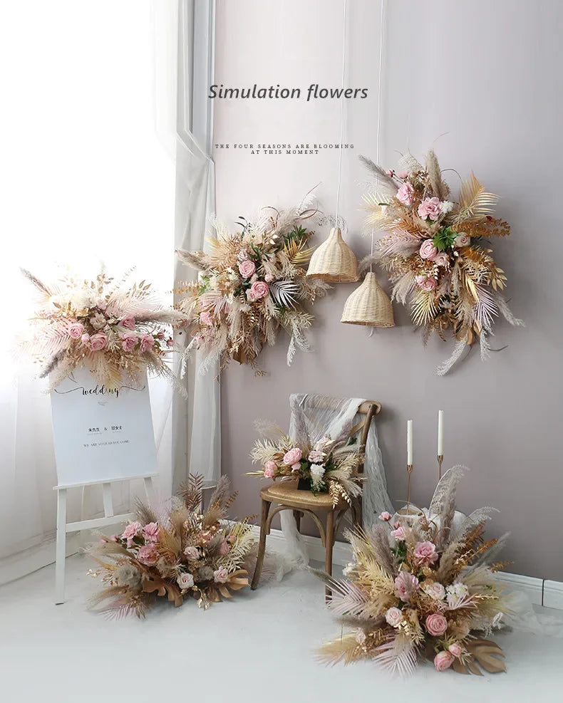 Boho Wedding Arch Flowers Kit Bulk – Pre-Made Pampas Silk Floral Backdrop Set