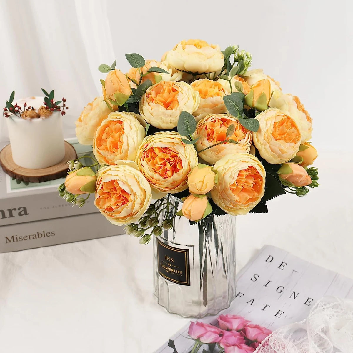 Artificial Rose & Peony Bouquet – Silk Wedding Bridal Flowers, Faux Roses & Peonies