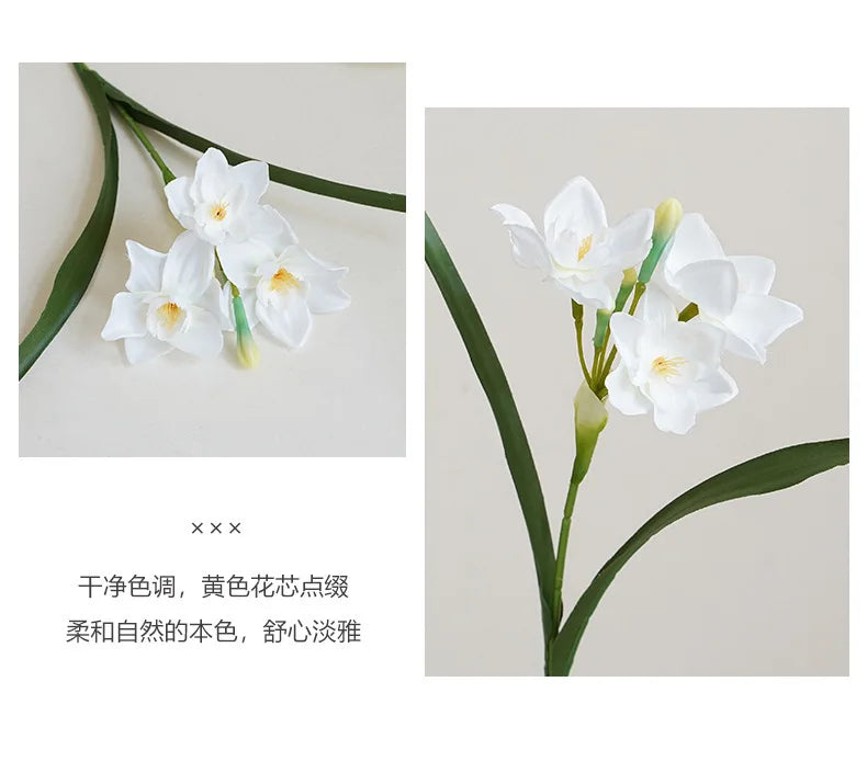 10PCS Artificial Daffodil Flowers – White & Yellow Narcissus Silk Faux Spring Flower Branches for Wedding Decor, Home Arrangement, Outdoor & Photography Props