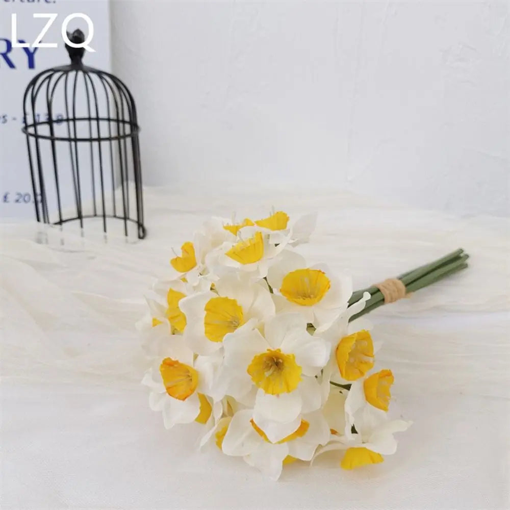 Artificial Daffodil Flower Bouquet – 6PCS Bundle Faux Daffodil Flowers for Wedding Decor, Home Arrangement, Spring Centerpieces & Event Decorations