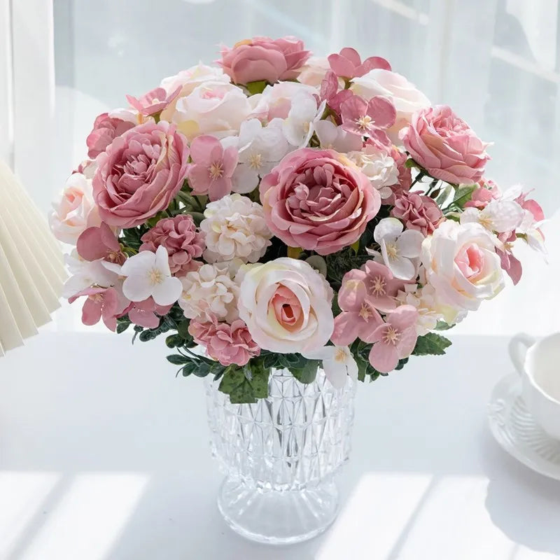 Bulk Artificial Rose Peony Hydrangea Wedding Bouquet
