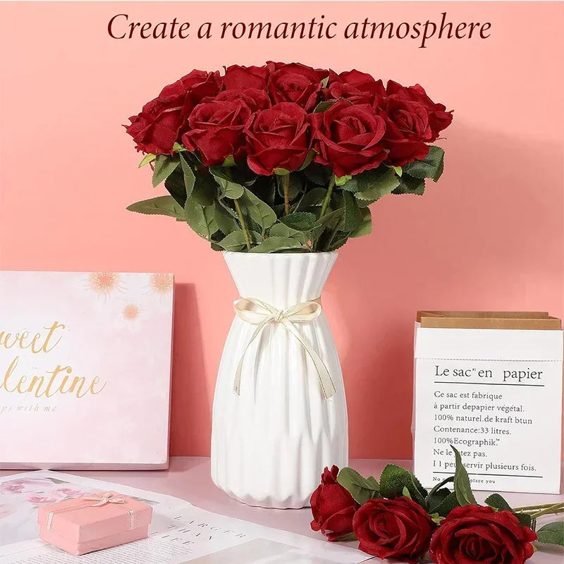 50PCS Velvet Artificial Roses – Real Touch Faux Rose Bouquet for Valentine’s Day, DIY Wedding Bouquets, Party Decorations, Home Decor Floral Arrangements