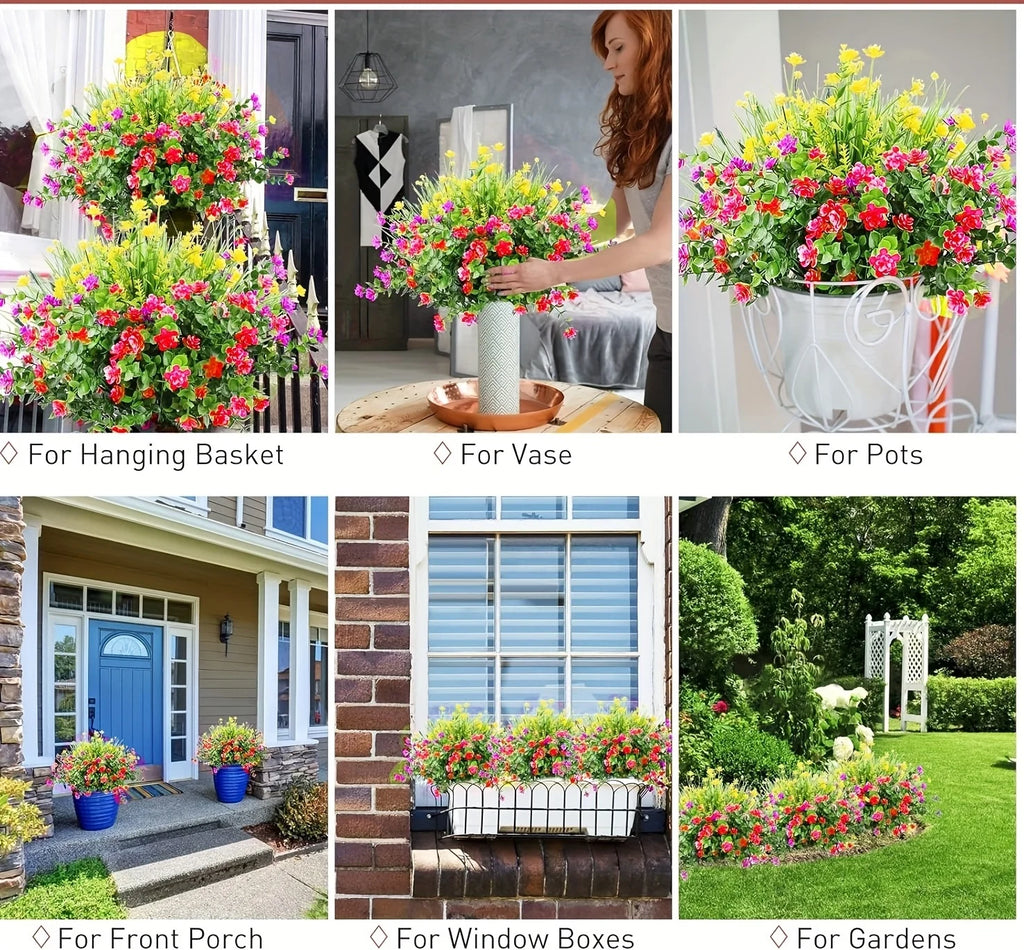 12/18/30/36 PCS UV Resistant Artificial Flowers – Realistic Outdoor Fake Flowers & Shrubs for Garden, Window Box, Porch, Patio, Landscaping Decor