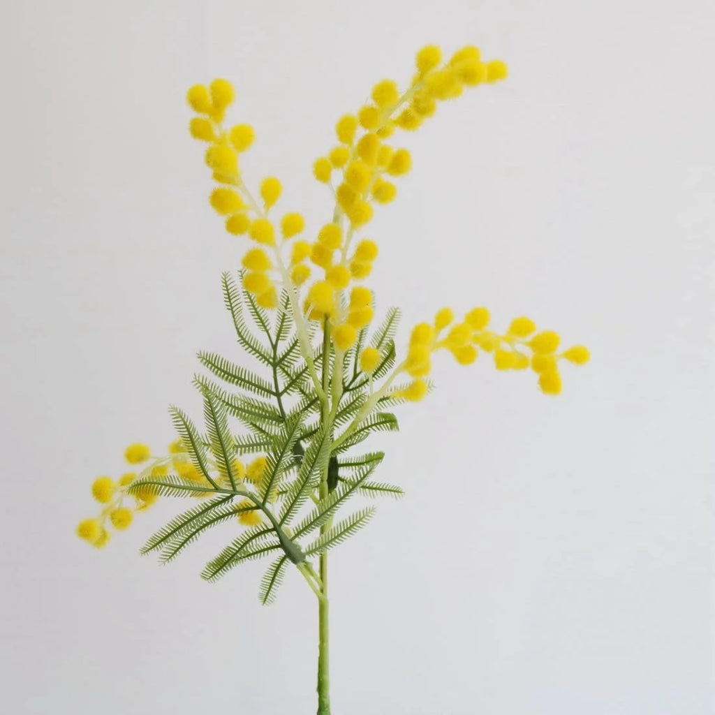 Artificial Albizia Julibrissin Mimosa Branch – 6pcs Yellow Flower Decor