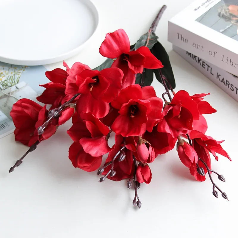 Artificial Magnolia Flower Bouquet – 5 Forks 20 Heads Faux Magnolia Flowers for Wedding Decor, Home Table Centerpieces, Living Room Floral Arrangement
