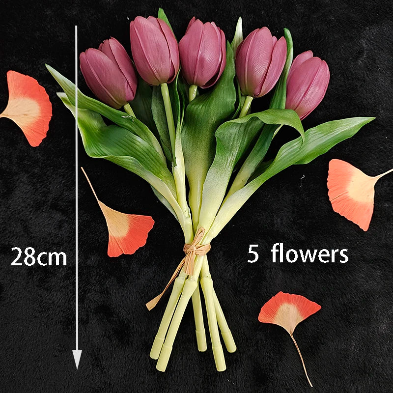 5PCS Real Touch Silicone Tulip Artificial Flower Bouquet Bulk – Latex Faux Tulips