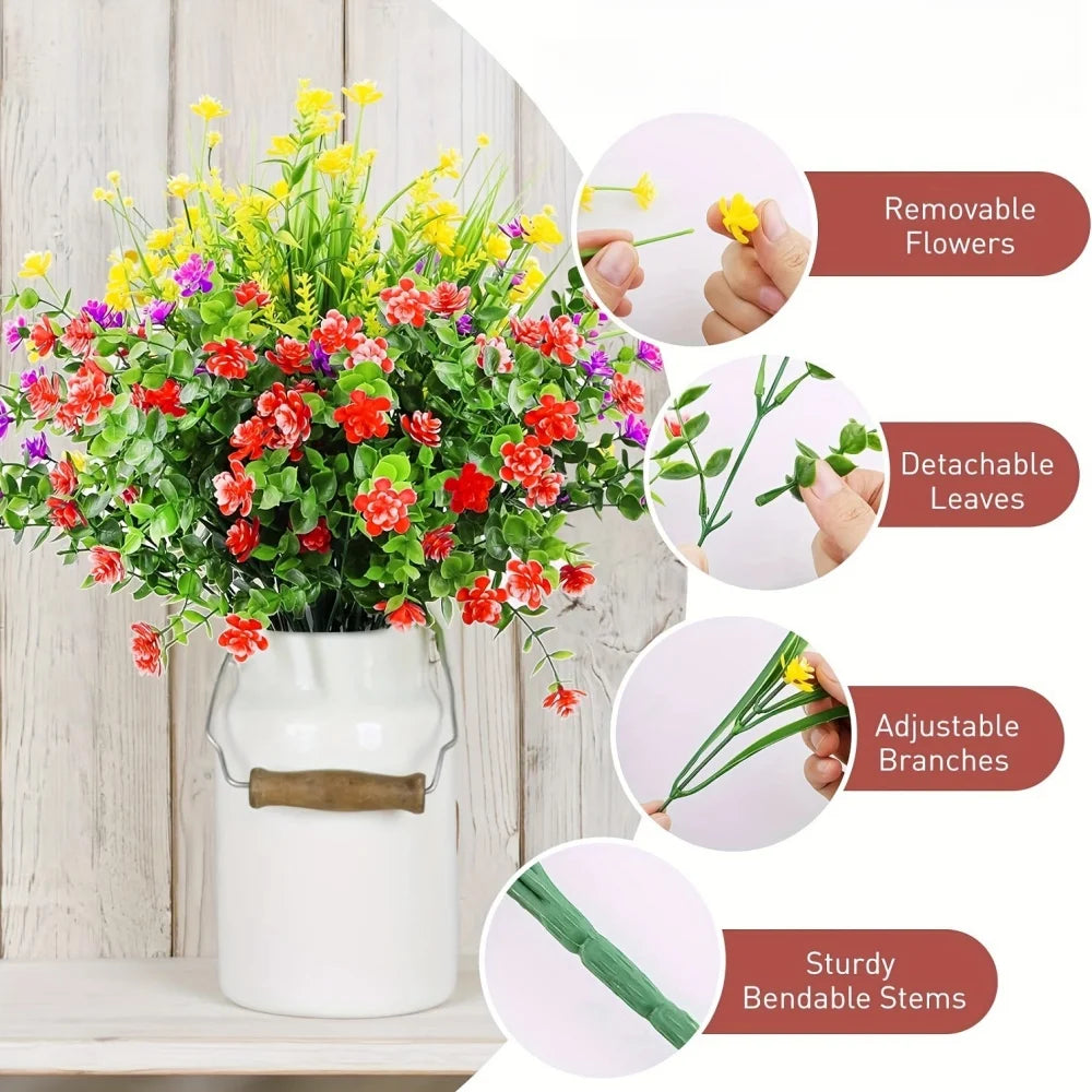12/18/30/36 PCS UV Resistant Artificial Flowers – Realistic Outdoor Fake Flowers & Shrubs for Garden, Window Box, Porch, Patio, Landscaping Decor