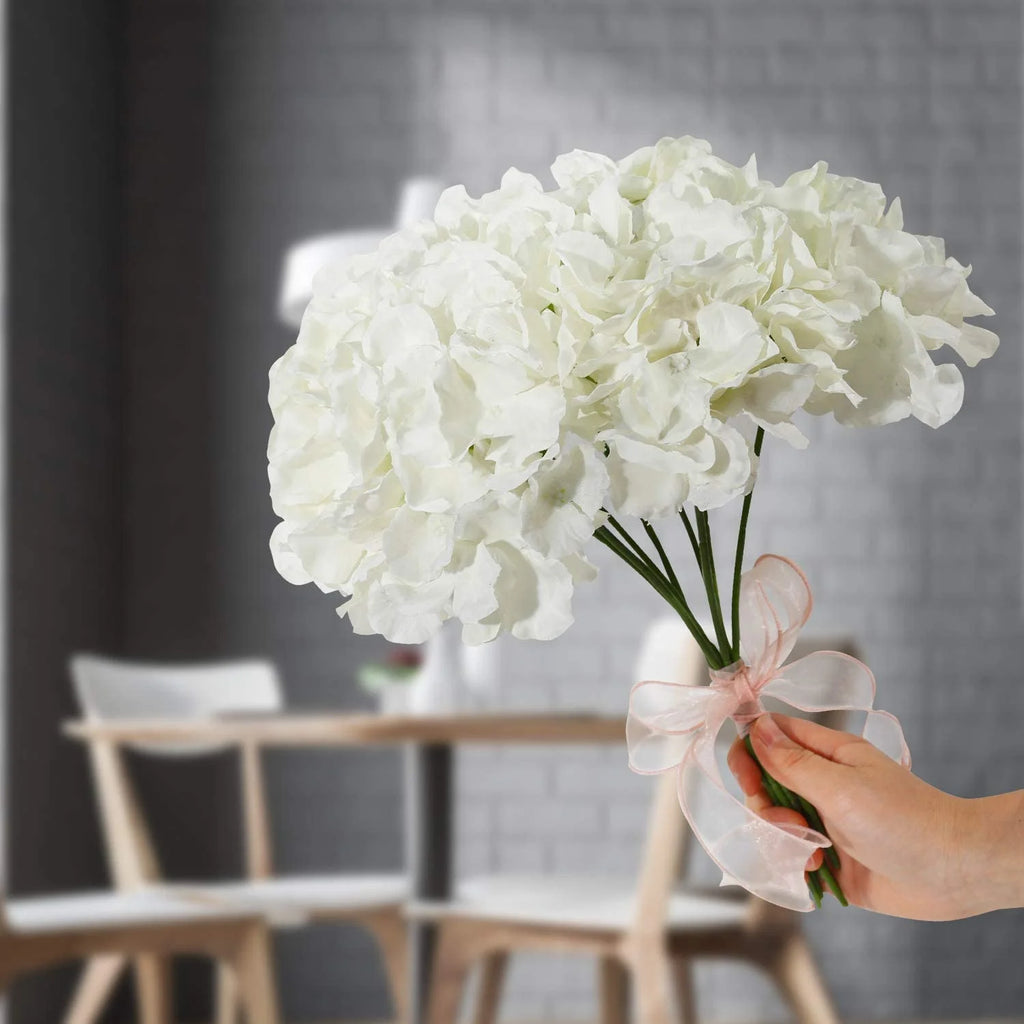 10PCS Artificial White Hydrangea Flowers – Real Touch Silk Hydrangea Branch Stems, Faux Hydrangea Bouquet for Wedding, Home Decor & Centerpieces