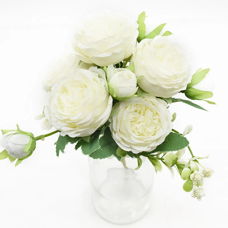 Artificial Peony Bouquet – 9 Heads Silk Flowers Bundle