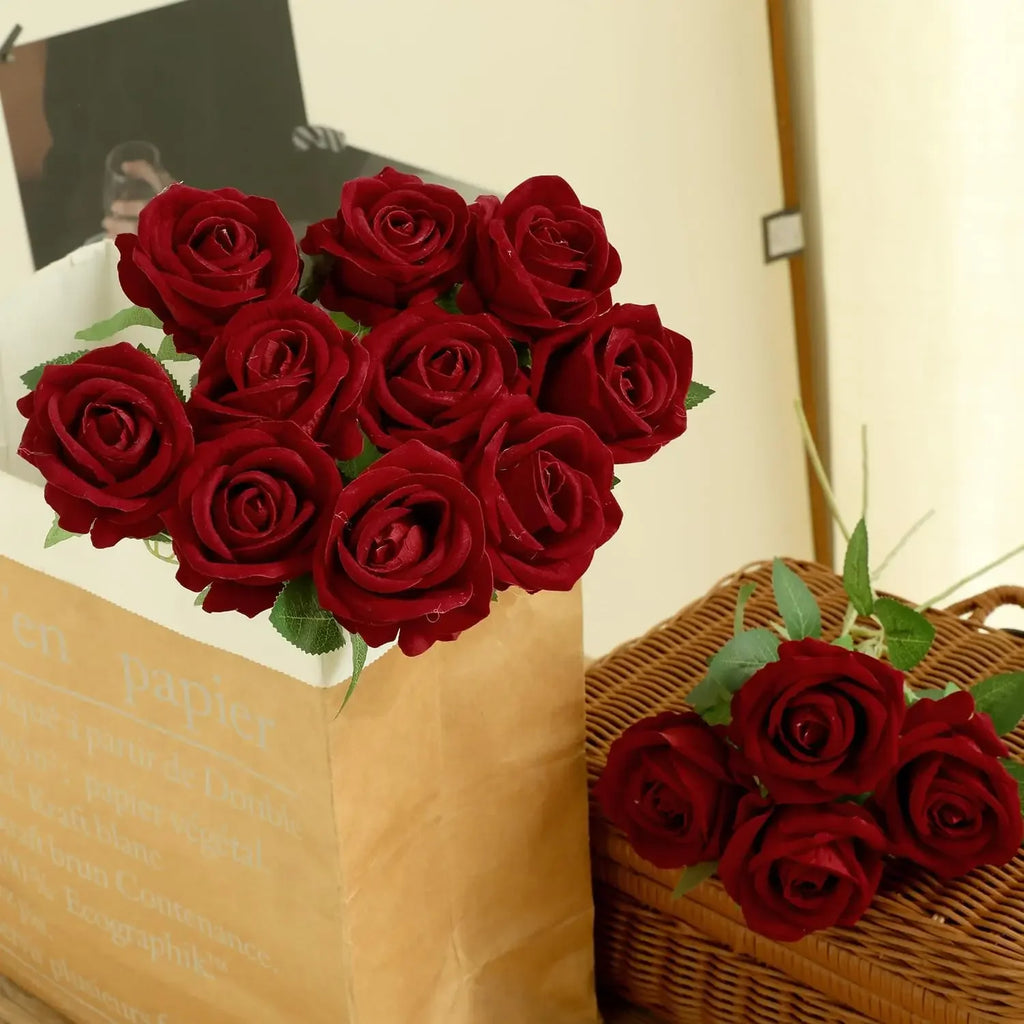 50PCS Bulk Artificial Velvet Roses – Faux Wedding Bouquet Flowers