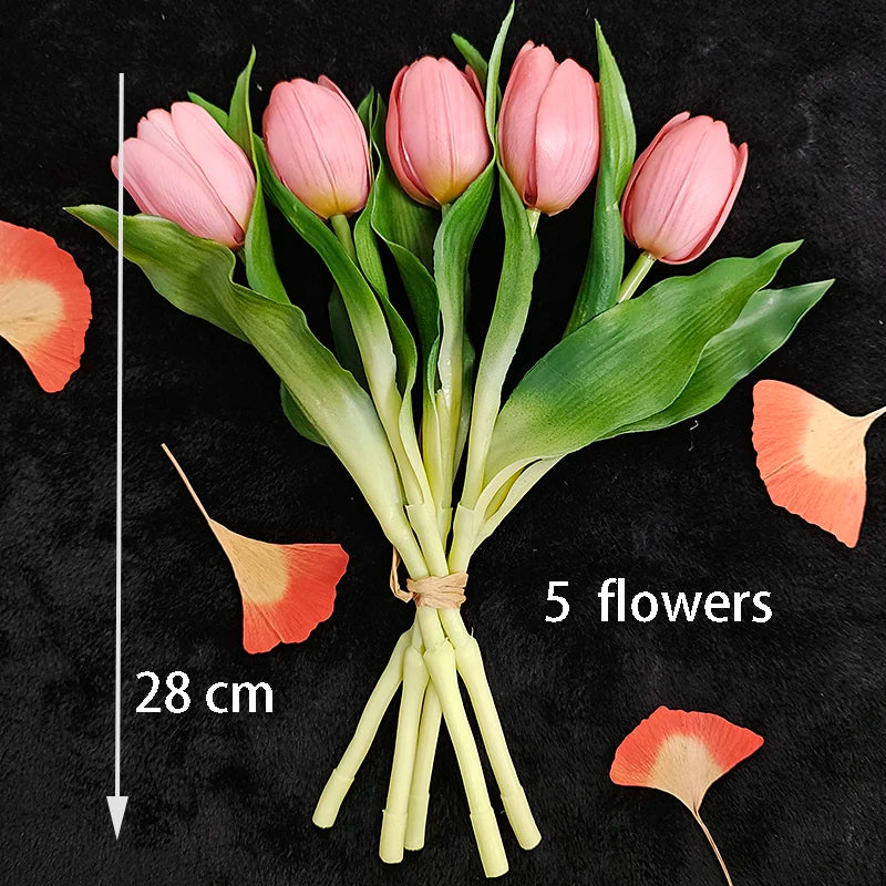 5PCS Real Touch Silicone Tulip Artificial Flower Bouquet Bulk – Latex Faux Tulips