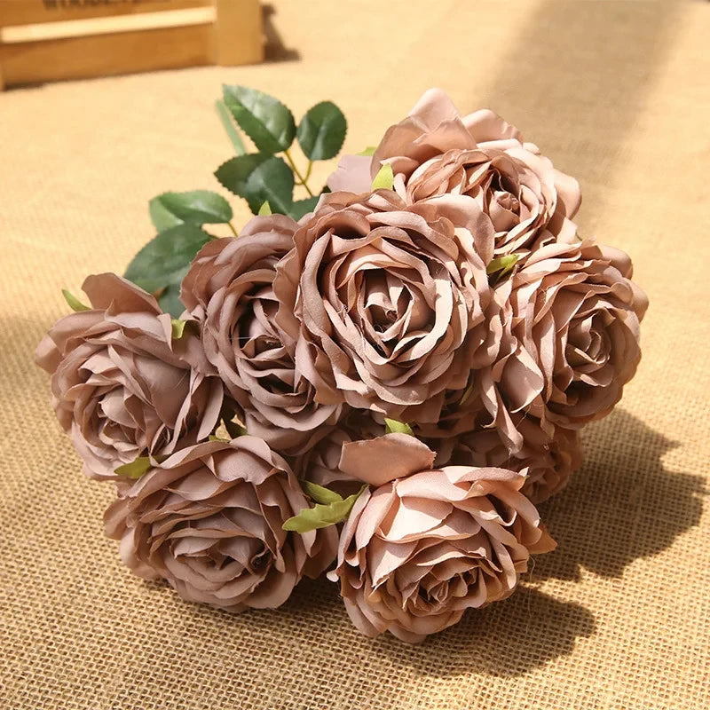 10 Heads Artificial Silk Rose Bouquet – Realistic Faux Roses for Wedding Centerpieces, Party Decor, Home & Garden Floral Arrangement, Valentine’s Day Gift
