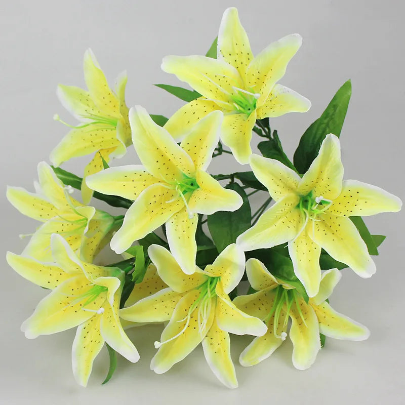10 Heads Artificial Lily Flower Bouquet Bulk – European Style Multicolor Faux Lilies