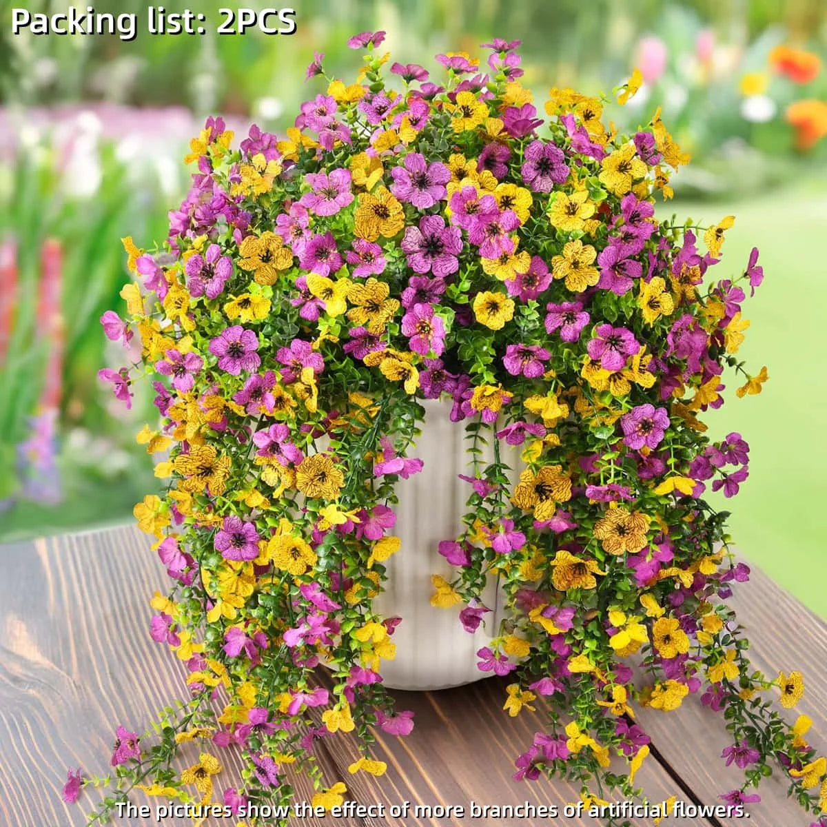 2PCS UV Resistant Hanging Faux Flowers – Mixed Color Silk-Like Artificial Plants for Outdoor Garden, Patio, Home Decor, Spring & Summer Decorations