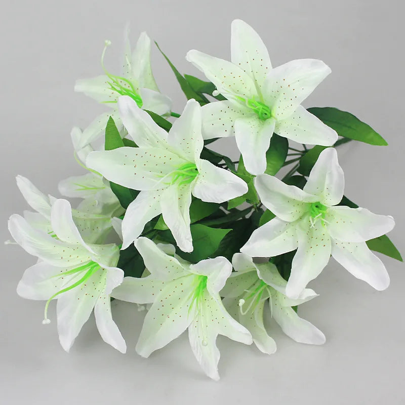 10 Heads Artificial Lily Flower Bouquet Bulk – European Style Multicolor Faux Lilies