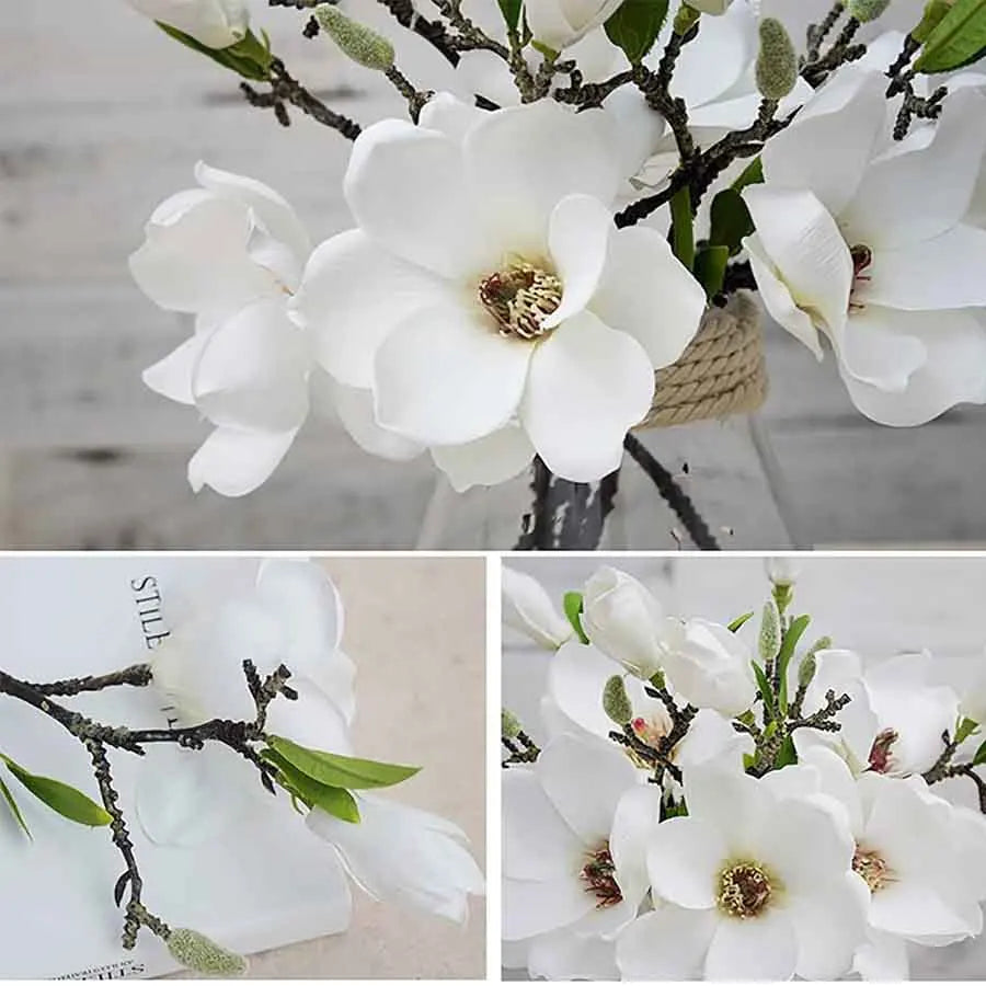 Artificial Magnolia Bouquet – Real Touch White Silk Stems