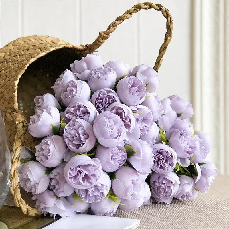 27-Head Artificial Peony & Rose Silk Bouquet Bulk – Rose Pink Arrangement