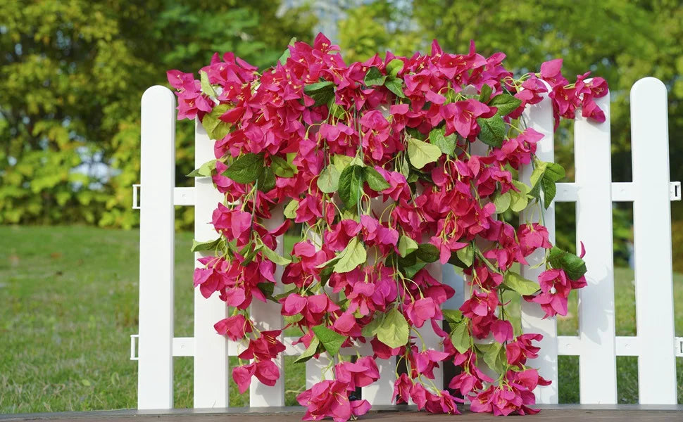 2PCS Artificial Bougainvillea Hanging Flowers – UV Protected Silk Vine Garlands for Outdoor Balcony, Garden, Patio & Home Decoration