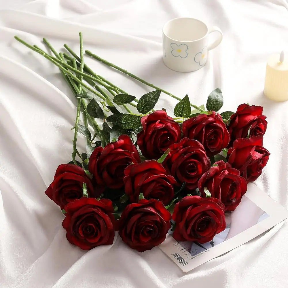 80PCS Burgundy Artificial Roses with Stems – Realistic Silk Faux Rose Flowers for Wedding Centerpieces, Party Decor, DIY Bouquets & Home Arrangements