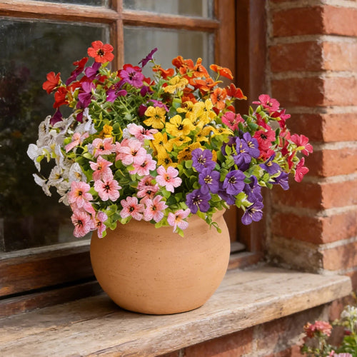 8PCS Artificial Spring Flowers – Mixed Color Faux Plants for Outdoor Porch Decor, Easter Decorations, Window Boxes, Patio & Home Floral Arrangements
