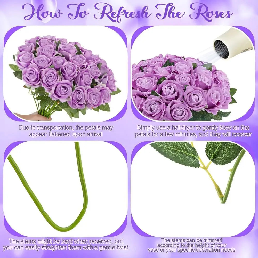 90PCS Artificial Long Stem Roses – Velvet Touch Bulk Flowers