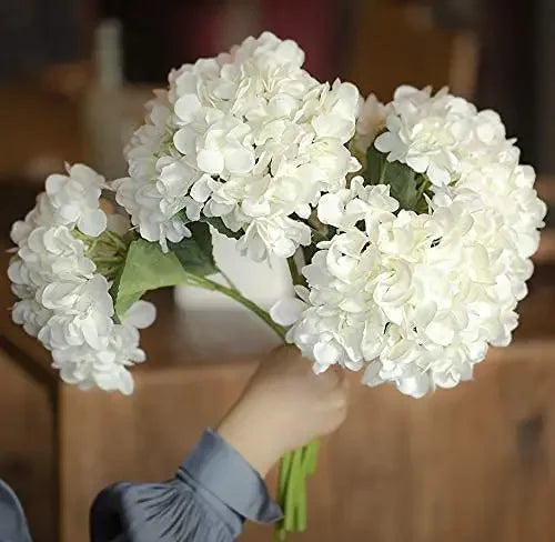 5PCS Artificial White Hydrangea Stems Bulk – Silk Hydrangea Bouquet Artificial Flowers