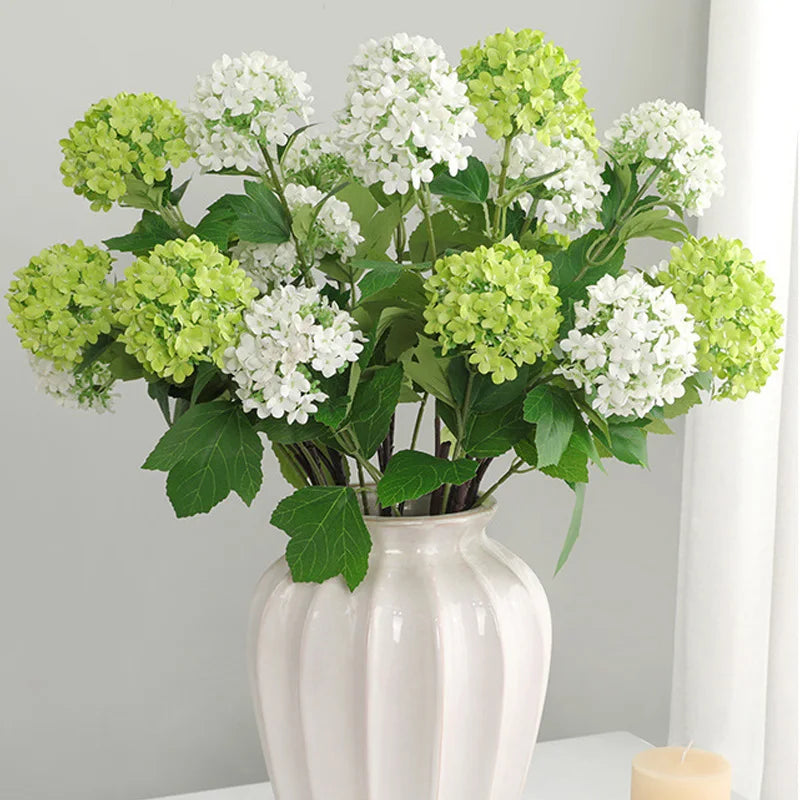 3 Heads Artificial Hydrangea Flowers – Real Touch Faux Hydrangea Branch