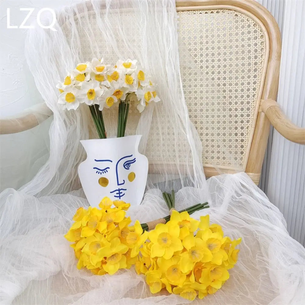 Artificial Daffodil Flower Bouquet – 6PCS Bundle Faux Daffodil Flowers for Wedding Decor, Home Arrangement, Spring Centerpieces & Event Decorations