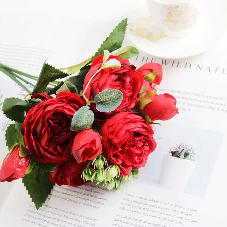 Artificial Rose & Peony Bouquet – Silk Wedding Bridal Flowers, Faux Roses & Peonies