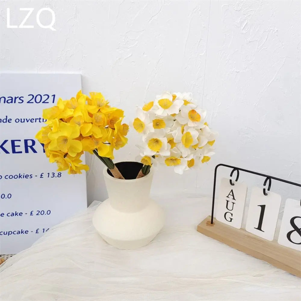 Artificial Daffodil Flower Bouquet – 6PCS Bundle Faux Daffodil Flowers for Wedding Decor, Home Arrangement, Spring Centerpieces & Event Decorations