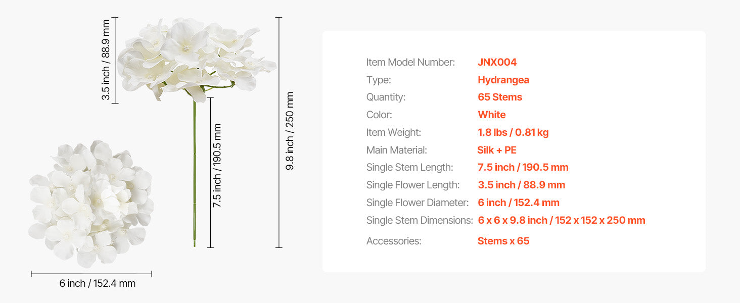 Artificial White Hydrangea Flowers with Stem – Real Looking Silk Faux Hydrangea Bulk for DIY Wedding Bouquets, Bridal Shower Decor, Home Centerpieces