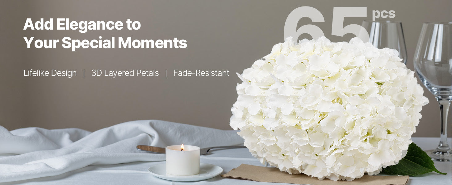 Artificial White Hydrangea Flowers with Stem – Real Looking Silk Faux Hydrangea Bulk for DIY Wedding Bouquets, Bridal Shower Decor, Home Centerpieces