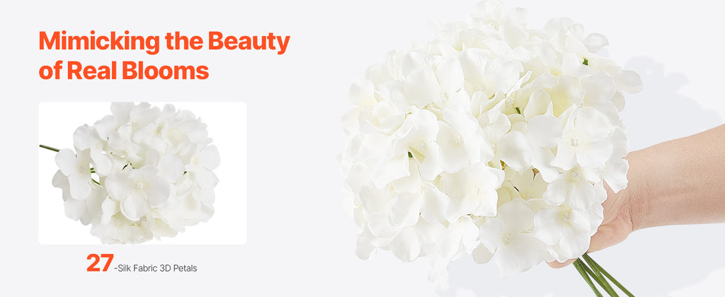 Artificial White Hydrangea Flowers with Stem – Real Looking Silk Faux Hydrangea Bulk for DIY Wedding Bouquets, Bridal Shower Decor, Home Centerpieces