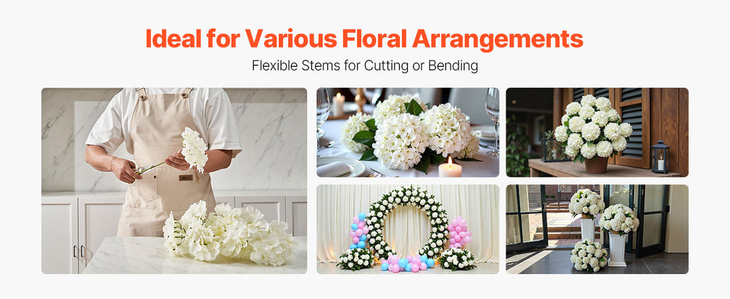 Artificial White Hydrangea Flowers with Stem – Real Looking Silk Faux Hydrangea Bulk for DIY Wedding Bouquets, Bridal Shower Decor, Home Centerpieces