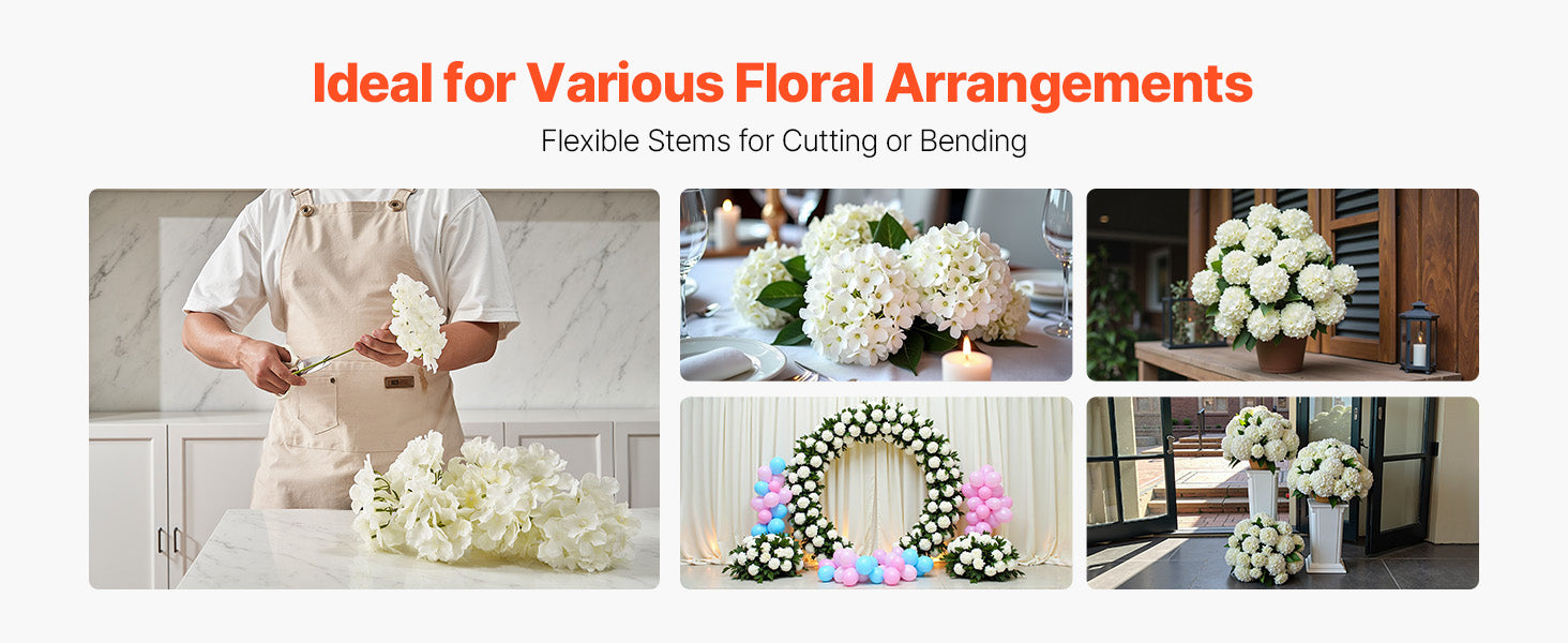 Artificial White Hydrangea Flowers with Stem – Real Looking Silk Faux Hydrangea Bulk for DIY Wedding Bouquets, Bridal Shower Decor, Home Centerpieces