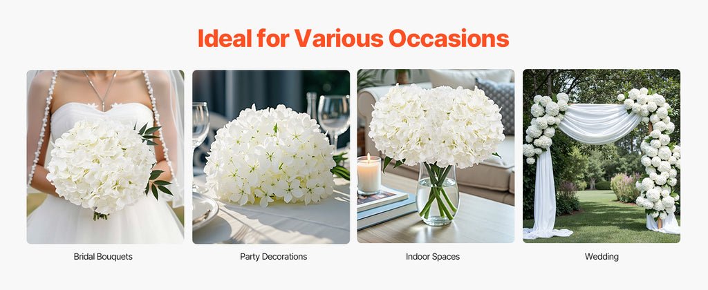 Artificial White Hydrangea Flowers with Stem – Real Looking Silk Faux Hydrangea Bulk for DIY Wedding Bouquets, Bridal Shower Decor, Home Centerpieces